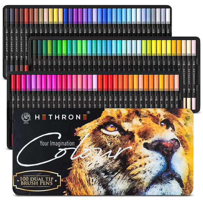 Hethrone Markers for Adult Coloring - 100 Colors Dual Tip Brush Pens A —  CHIMIYA